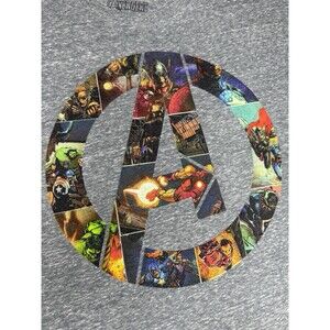Marvel Avengers Comic Collage A Logo Graphic T-Shirt XL Gray Superhero Tee